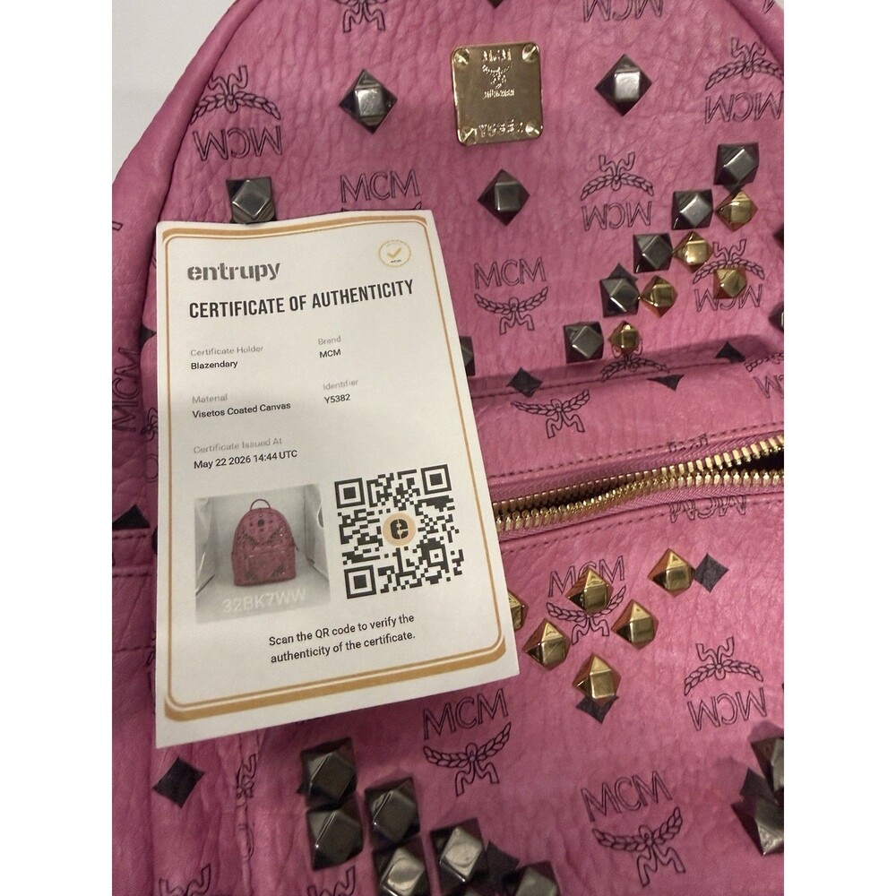 MCM Visetos Studded Small Stark M Backpack Pink w/ COA Y5382 - Picture 6 of 7